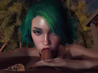 Smoking Hot Girl With Green Hair Gives A Sloppy Blowjob In Pov - 3D Porn Short Clip free video