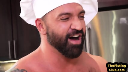 Fisting Kitchen Chef Fucks Bareback Anal Bottom With Fist free video